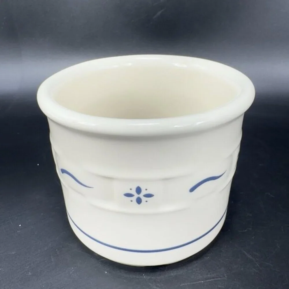 Vintage Longaberger Woven Traditions Blue Small Crock 1 Qt Ceramic Dish Bowl VTG